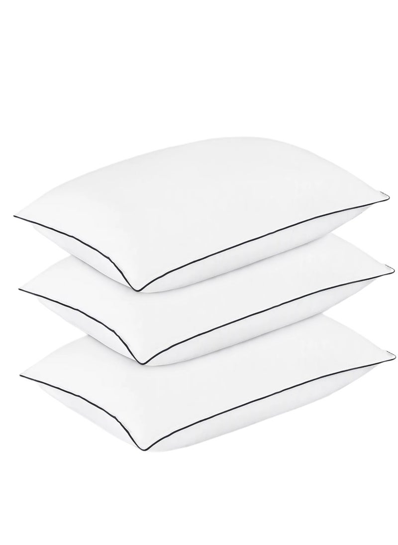 3 Piece Pack Single Piping Cotton Pillow White 50x70cm Made in Uae