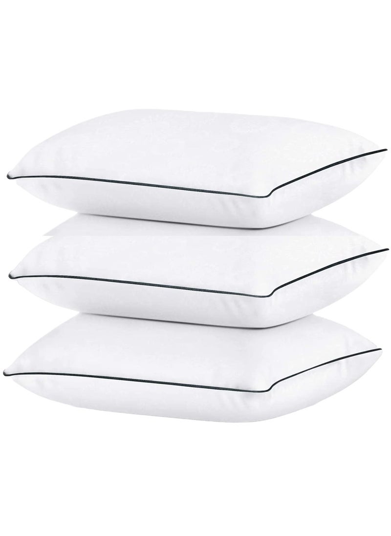 3 Piece Pack Cotton Classic Bed Pillow Black Single Piping Pillow 50x70cm Made in Uae