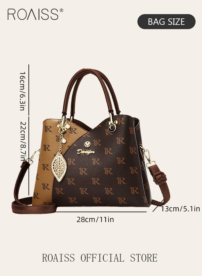 Classic Vintage Textured Handbag for Women with Pendant Decor and Gift Bag Trendy Large Capacity Shoulder Crossbody Bags in Luxury Print for Mother and Wife Suitable for Birthday Gift or Ramadan