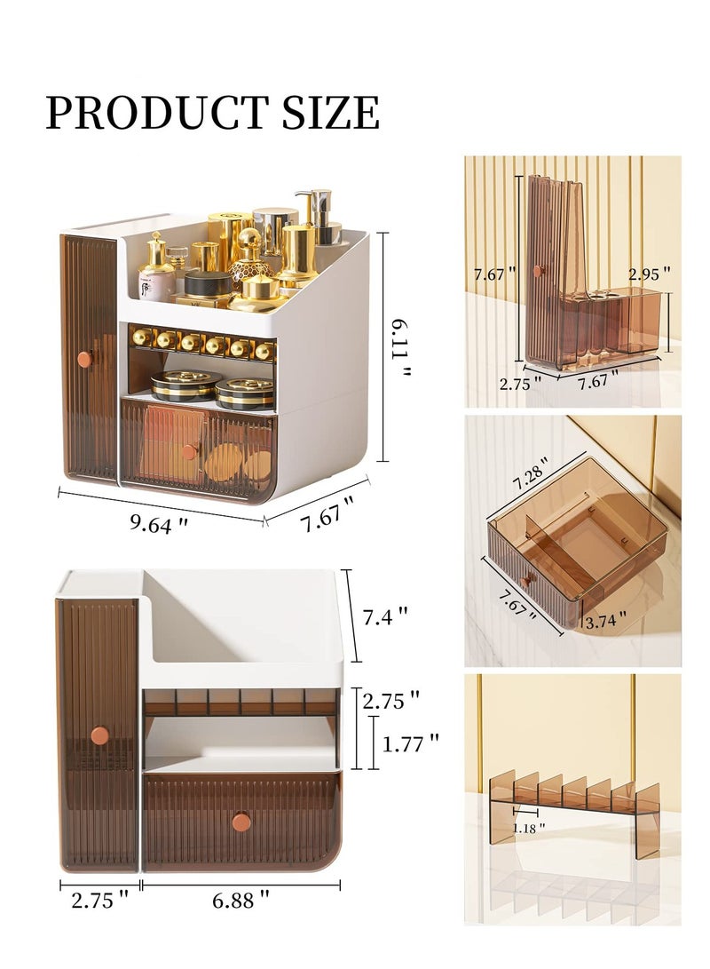 makeup Storage Organizer, Cosmetics Display Case with Brush Holder & Removable Lipstick, Desk Organizer for Vanity, Bathroom Counter or Dresser, Large Capacity Cosmetic Organizer Storage Box