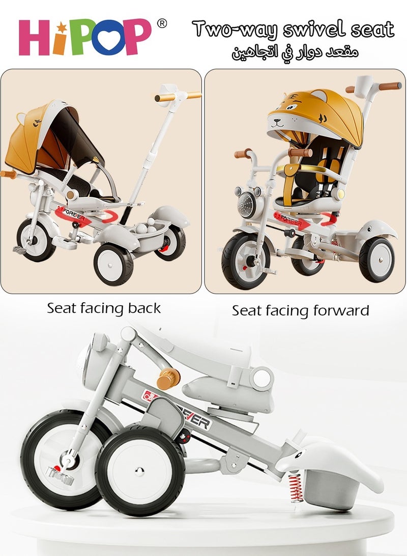 Children's Tricycle with Swivel Seat Design,Kids Ride on Toys Include Push Handle,Guardrail and Pedals,High Quality Kids Riding Car,Multipurpose Children Pedal Tricycle as Kids Gift