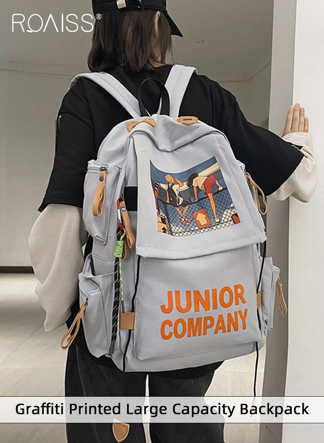 Leisure Large Capacity Graffiti Print Backpack Multi Pocket Design Travel Campus Trend Backpack Adjustable Shoulder Strap Versatile Student Computer Backpack