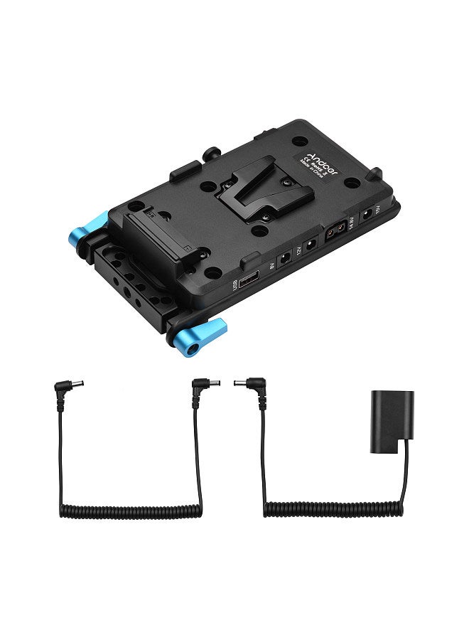 V Mount V-lock Battery Plate Adapter with 15mm Dual Hole Rod Clamp DMW-DCC12 Dummy Battery Replacement for Panasonic GH3 GH4 GH5 GH5S Camera Video Light Monitor Audio Recorder Microphone