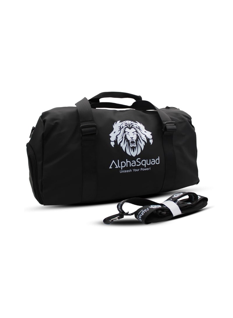 AlphaSquad Sports Bag with Shoes Compartment, Gym Bag with Waterproof Pocket for Towels, Travel Duffel Bag for Men and Women, Black