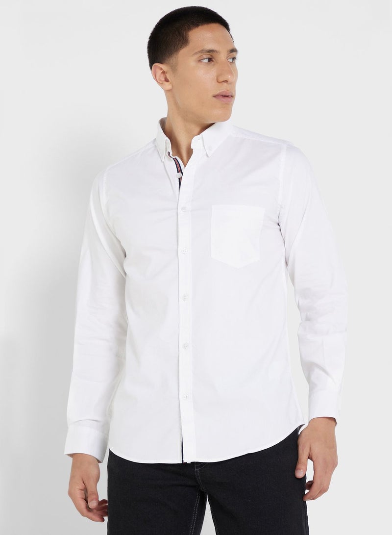 Cotton-Elastane Casual Single Pocket Shirt