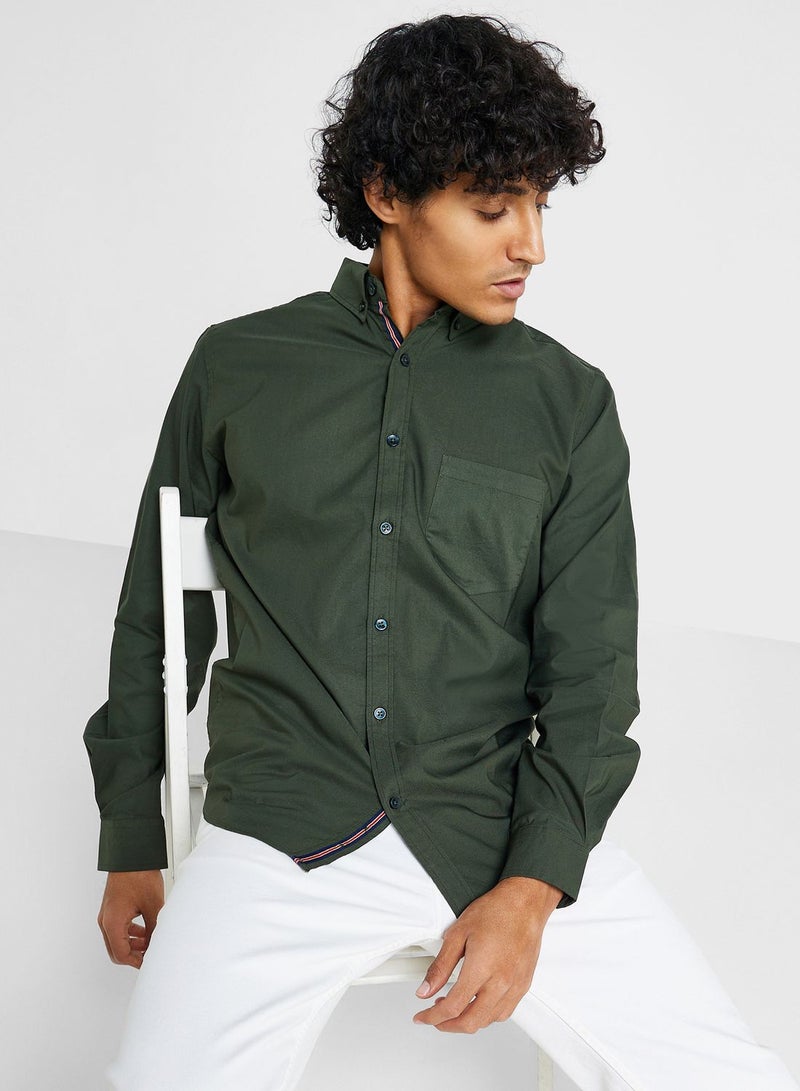 Cotton-Elastane Casual Single Pocket Shirt