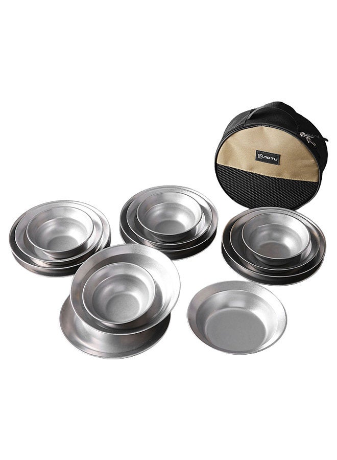 16pcs Camping Tableware Sets Reusable Stainless Steel Plates and Bowls for Outdoor Camping Hiking
