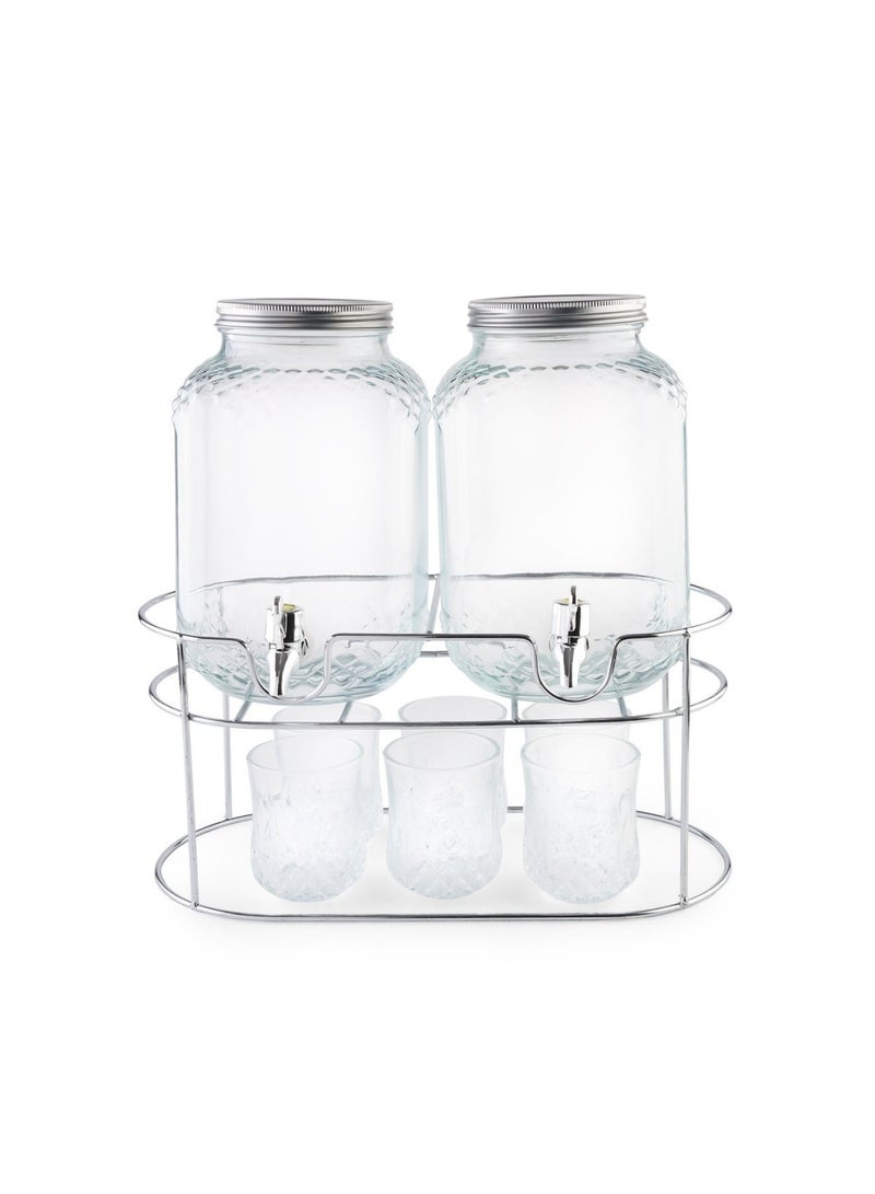 Beck 8-Piece Drink Dispenser Set With Metal Stand 4L - Clear