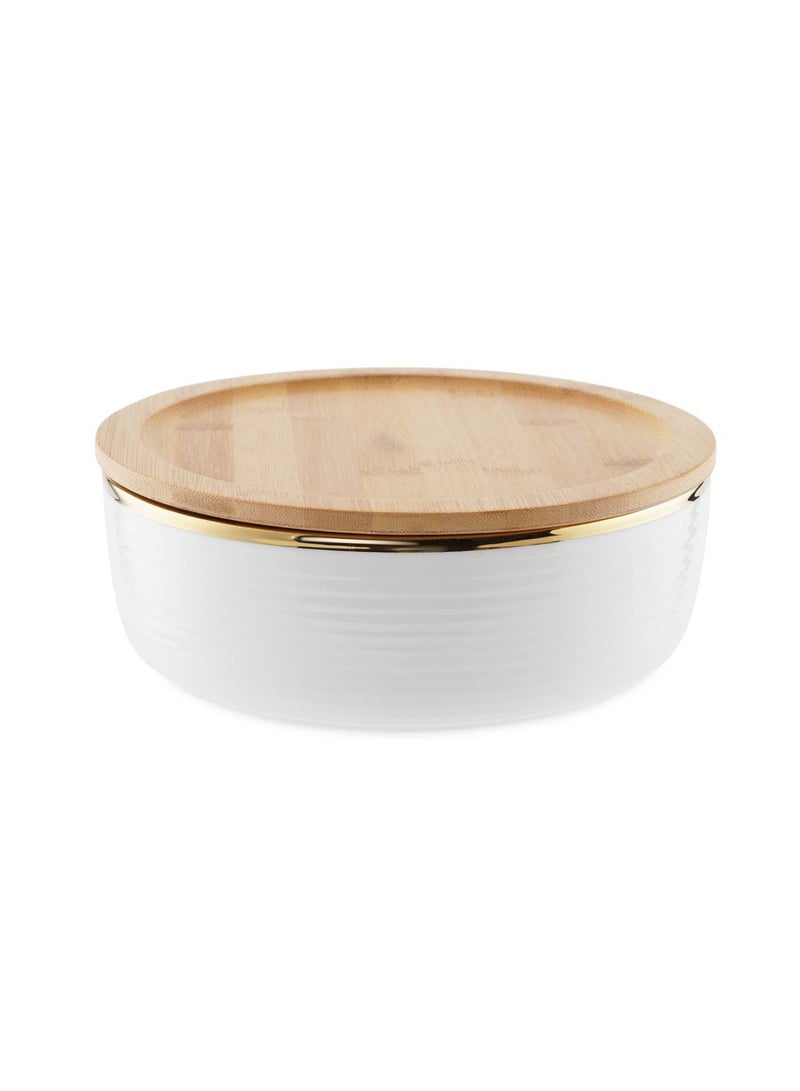 Paco Round Serving Bowl With Bamboo Lid 2L - White