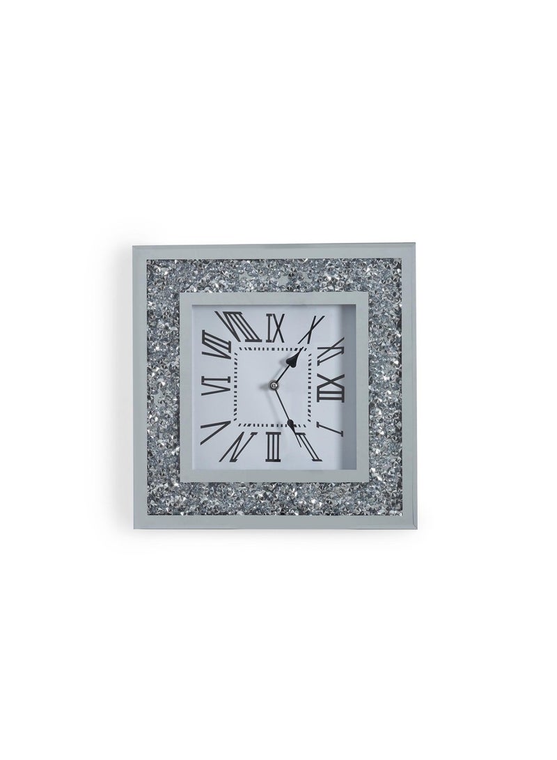 Epsilon Glass Clock With Crystal Decoration 35x35x4cm- Silver