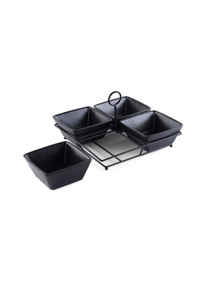 Nera 4-Piece Serving Set With Metal Stand 180ml - Black