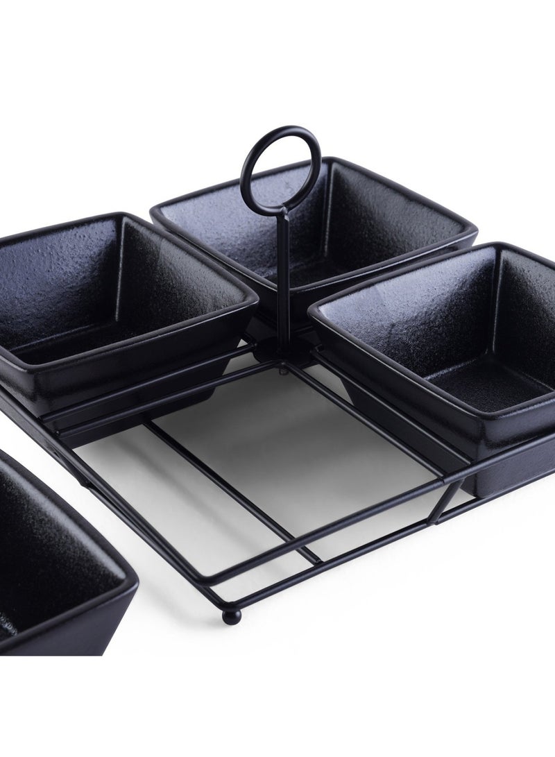 Nera 4-Piece Serving Set With Metal Stand 180ml - Black