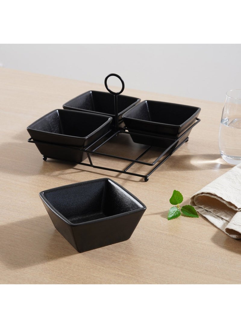 Nera 4-Piece Serving Set With Metal Stand 180ml - Black