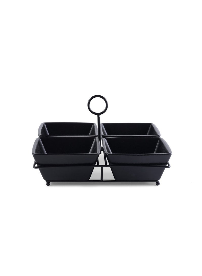 Nera 4-Piece Serving Set With Metal Stand 180ml - Black