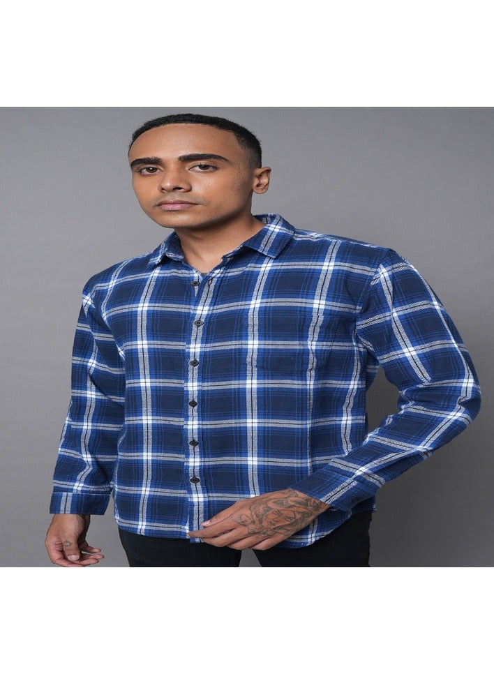 Classic Tartan Checks Spread Collar Long Sleeve Cotton Casual Shirt
