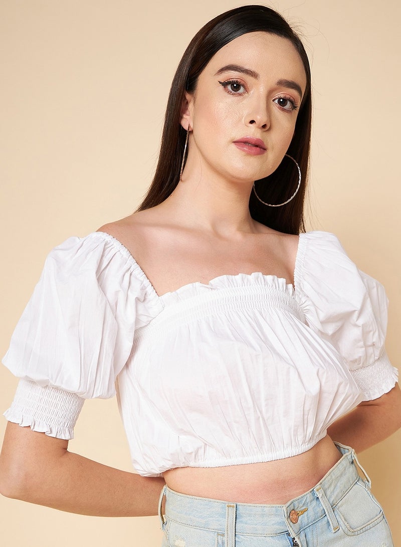 Puff Sleeve Cotton Pure Crop Fitted Top