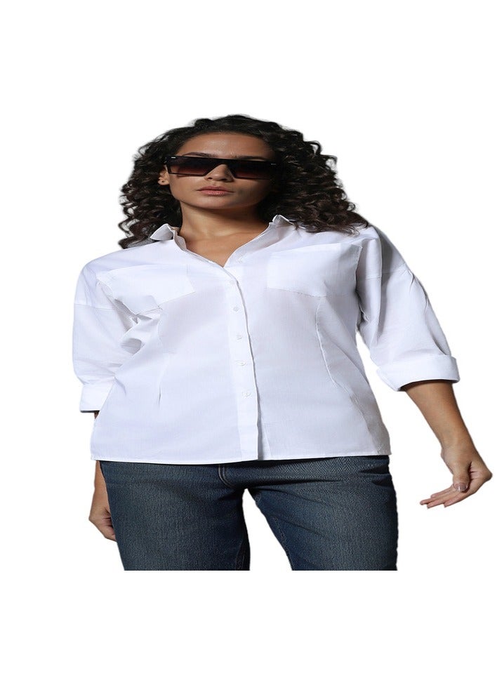 Cotton Spread Collar Long Sleeves Solid Regular Longline Shirts