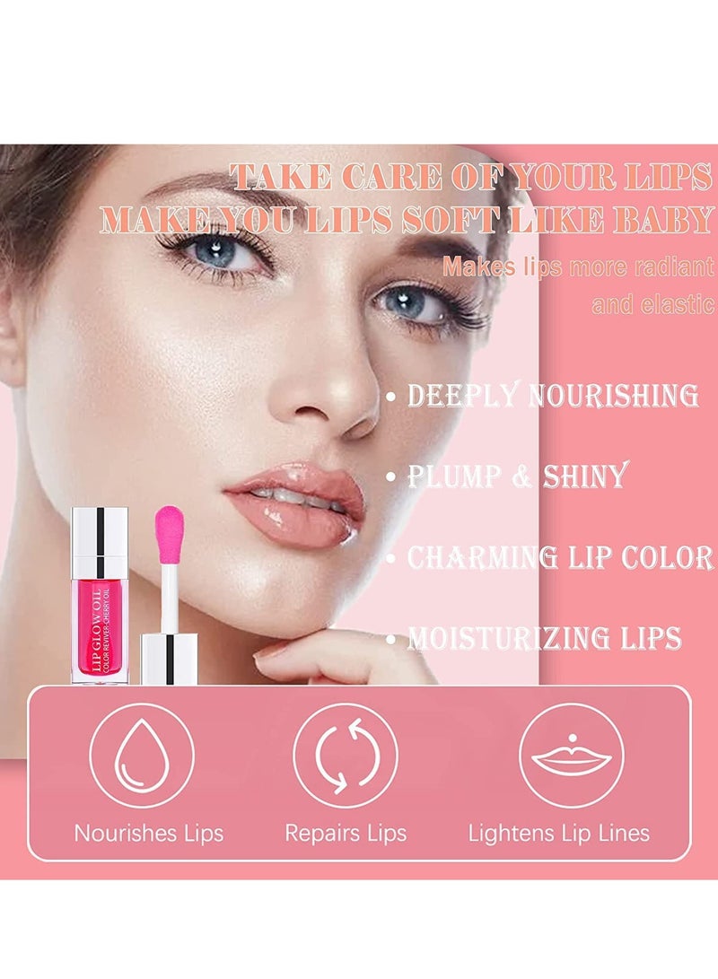 Lip Oil Hydrating Tinted Lip Balm Plump Lip Gloss Lip Care Transparent Toot Lip Oil Tinted Glass Lip Glow Oil Fresh Texture & Non-sticky Nourishing Repairing Lightening Lip Lines Lip Care (Cherry)
