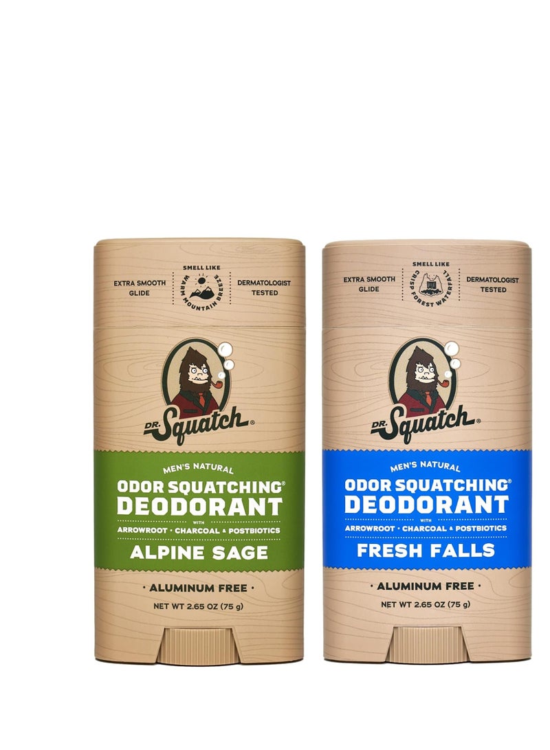 Dr. Squatch Natural Deodorant for Men – Odor-Squatching Men's Deodorant Aluminum Free - Alpine Sage + Fresh Falls (2.65 oz, 2 Pack)