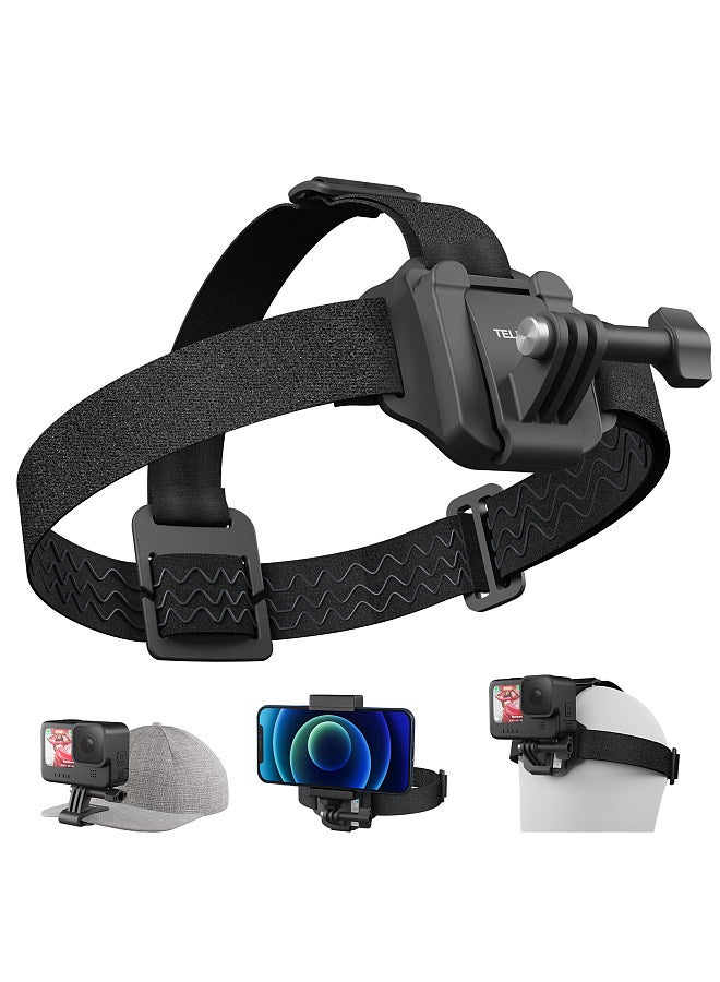 QHM-001 2-in-1 Headband for Action Camera Adjustable Head Strap Quick Release Camera Hat Mount POV Perspective with 2 Adjustment Buckles