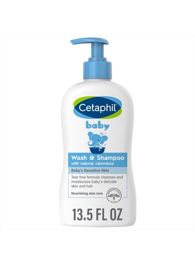 Baby Wash & Shampoo with Organic Calendula, Mother's Day Gifts, Tear Free, Paraben, Colorant and Mineral Oil Free, 13.5 Fl. Oz