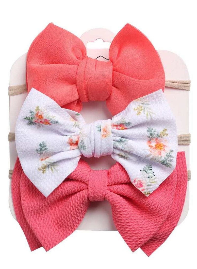 The Girl Cap Elastic Baby Headband Stretchable Nylon Assorted Hairbands Hair Accessories for Baby - Peach  - 3PCs