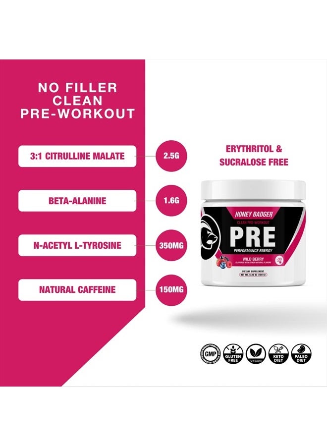 Pre Workout Powder, Keto Vegan Preworkout for Men & Women with Vitamin C for Immune Support, Beta Alanine & Caffeine, Sugar Free Natural Energy Supplement, Wild Berry, 30 Servings