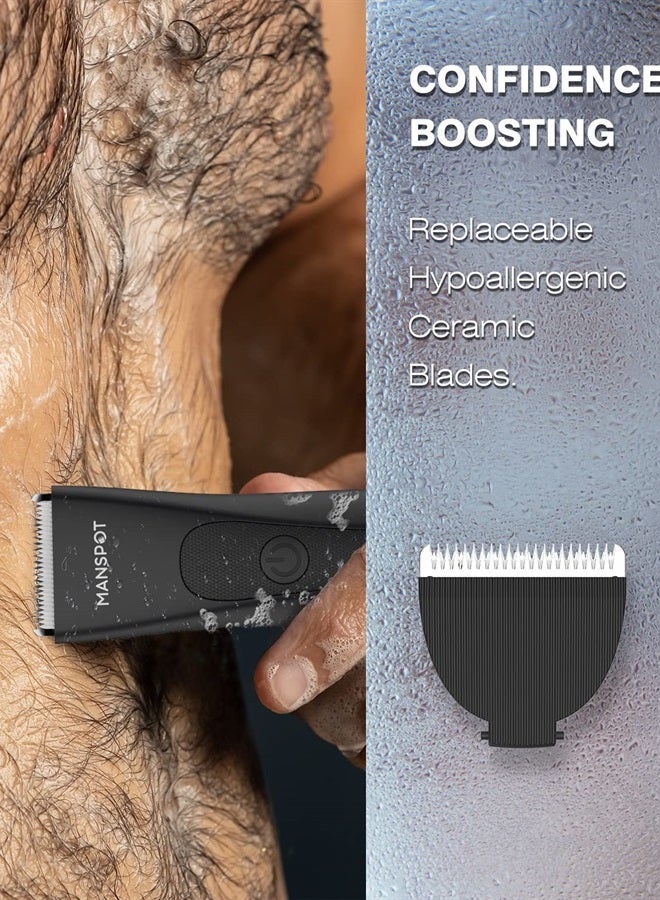 Manscape Groin Hair Trimmer for Men, Electric Ball Trimmer/Shaver, Replaceable Ceramic Blade Heads, Waterproof Wet/Dry Groin & Body Shaver Groomer, 90 Minutes Shaving After Fully Charged