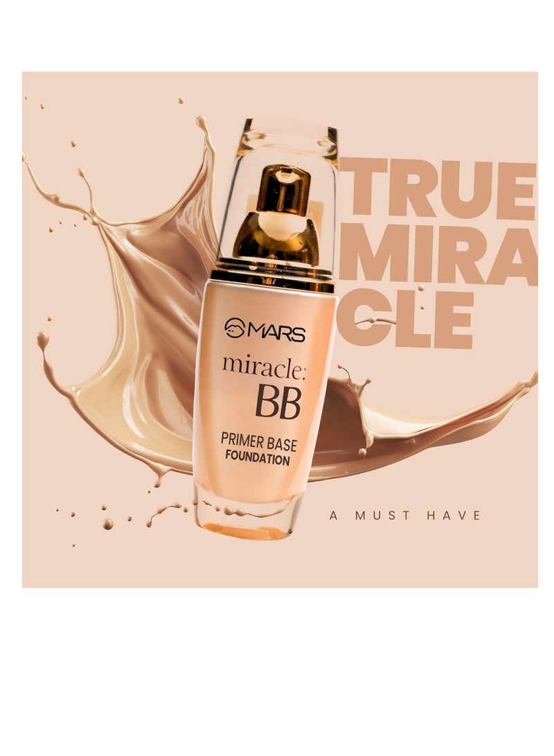 MARS Miracle BB Matte Full Coverage All Skin Type Foundation with Primer Base   Oil Control and Poreless   Long Lasting Liquid Foundation  60ml  06 NUDE BEIGE