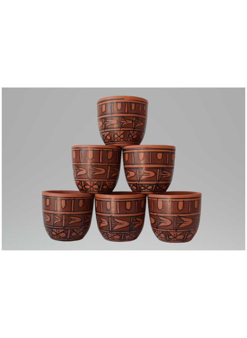 Handmade Clay Cup Set, Earthenware Cherry Cups, Abstract Cross Design, 100 ML Drinkware, Artisan Pottery