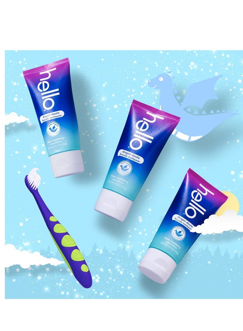 hello Variety (Unicorn, Strawberry, Dragon) Fluoride Kids Toothpaste, Anticavity, Natural Flavors, Vegan, SLS Free, Gluten Free, Ages 2+, 4.2 Ounce (Pack of 3)