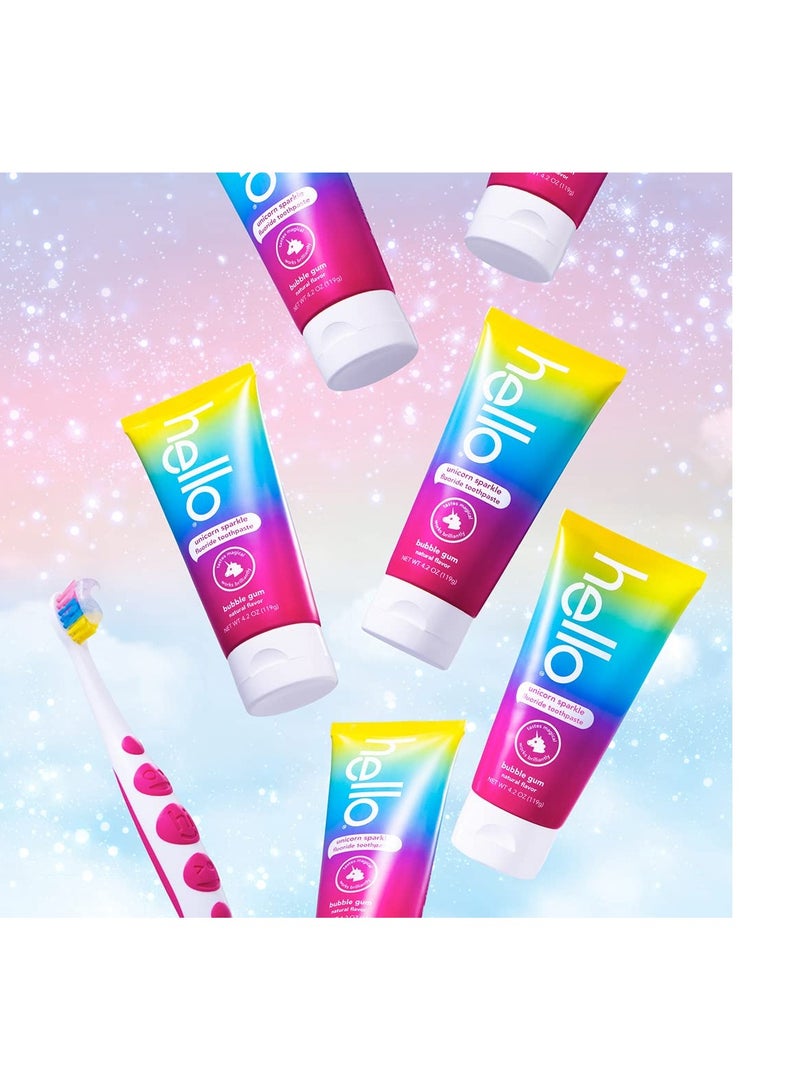 hello Variety (Unicorn, Strawberry, Dragon) Fluoride Kids Toothpaste, Anticavity, Natural Flavors, Vegan, SLS Free, Gluten Free, Ages 2+, 4.2 Ounce (Pack of 3)