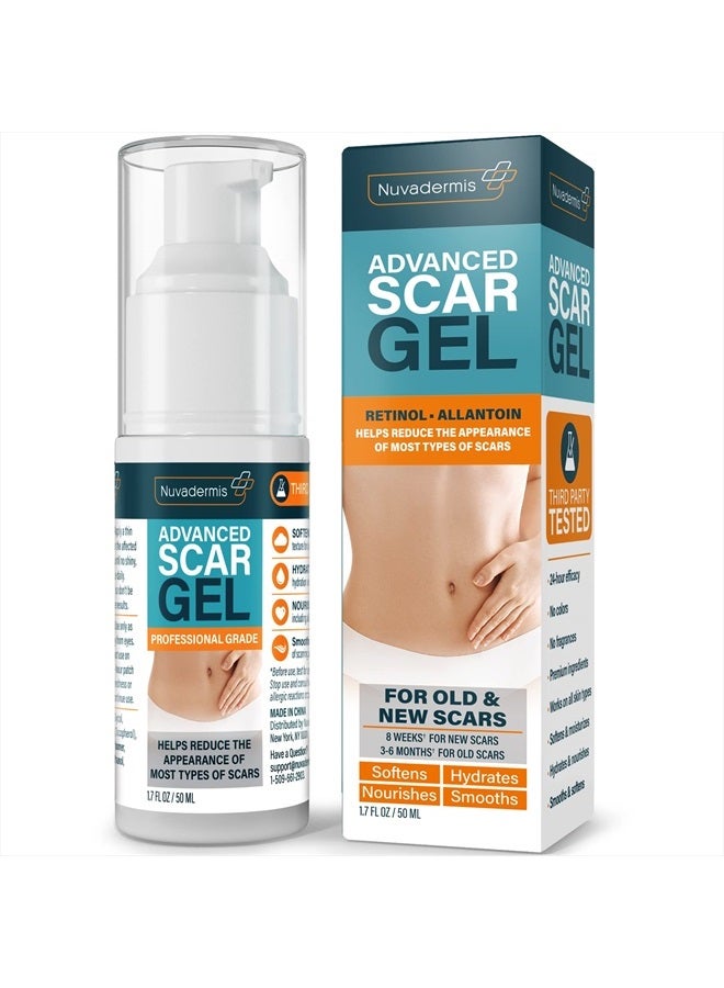 Scar Gel - Retinol, Allantoin, Vitamin E, Betaine - for C-Section, Tummy Tuck, Keloid Scars - Post Surgery Scar Management - 1.7 oz Pump Bottle