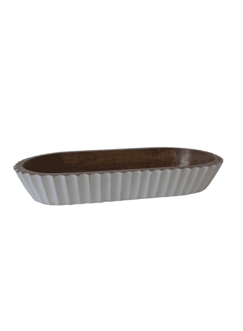 Legna Ribbed Oval Serving Bowl 32x12x5cm - White & Natural