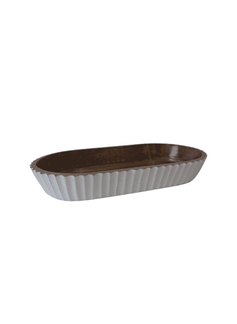 Legna Ribbed Oval Serving Bowl 36x19x5cm - White & Natural