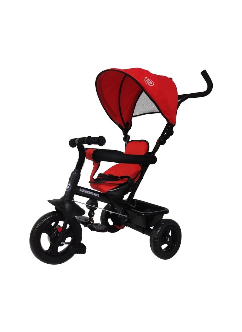 Lovely Baby LB 325HC Tricycle - Baby Push Trike - Kids First Bike - Pushchair with Sun Canopy - Parent Handle & Footrest - Red