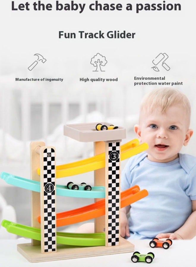 Wooden fun four-track gliding car toys for children early education educational rail car toys