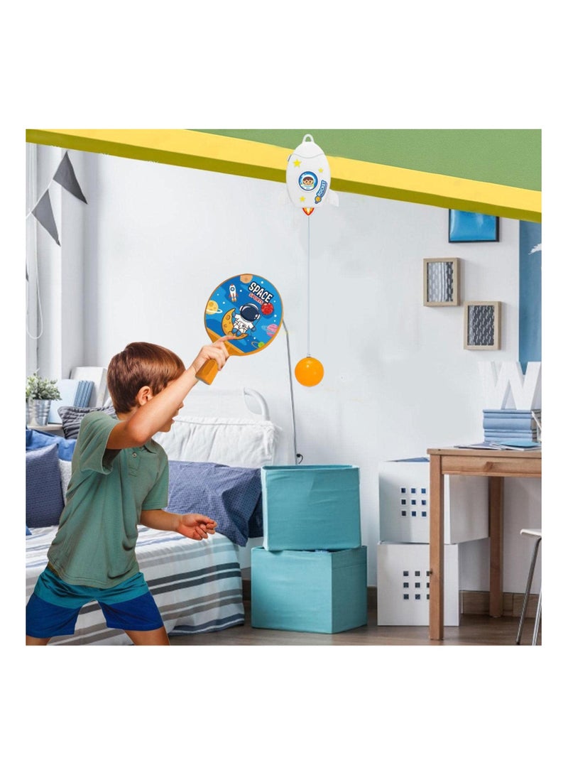 Indoor Hanging Table Tennis for Kids, Portable Trainer, Parent-Child Interactive Game Toy Exerciser, Pingpong Balls Training Sparring Device, Outer Space Theme