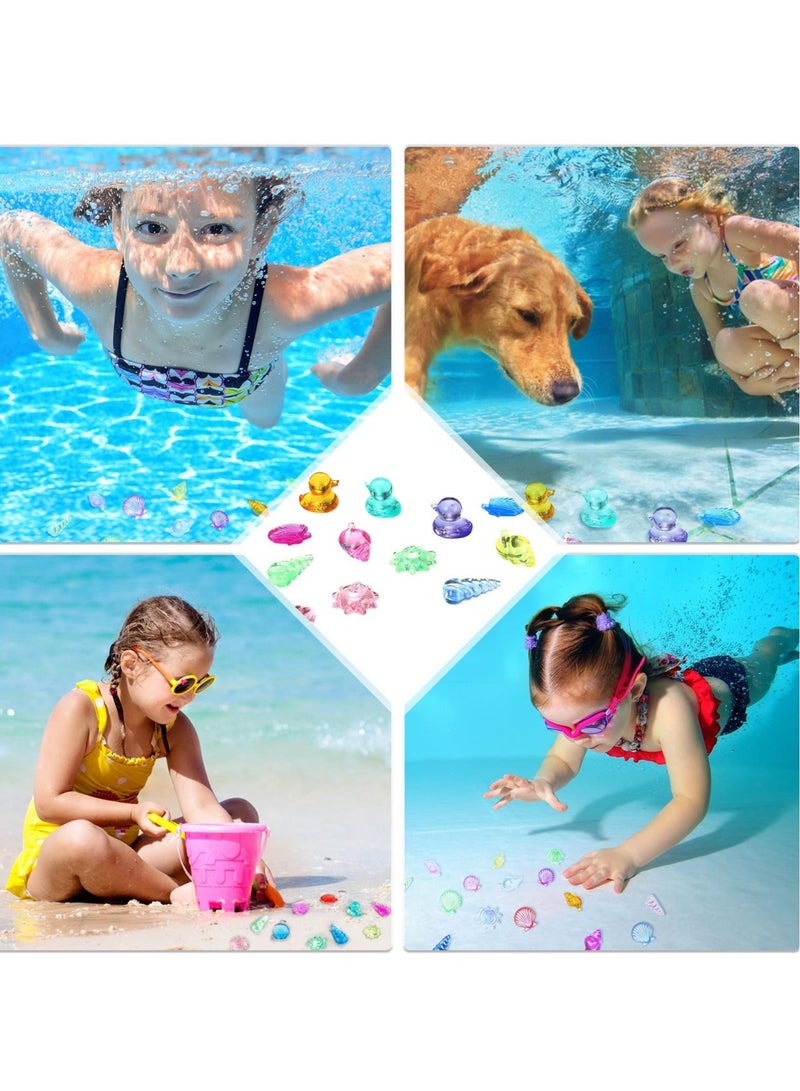 24 Pieces Diving Gem Pool Toy Ocean Theme Colorful Diamond Set Marine Animals Summer Swimming Dive Throw Acrylic Gemstones