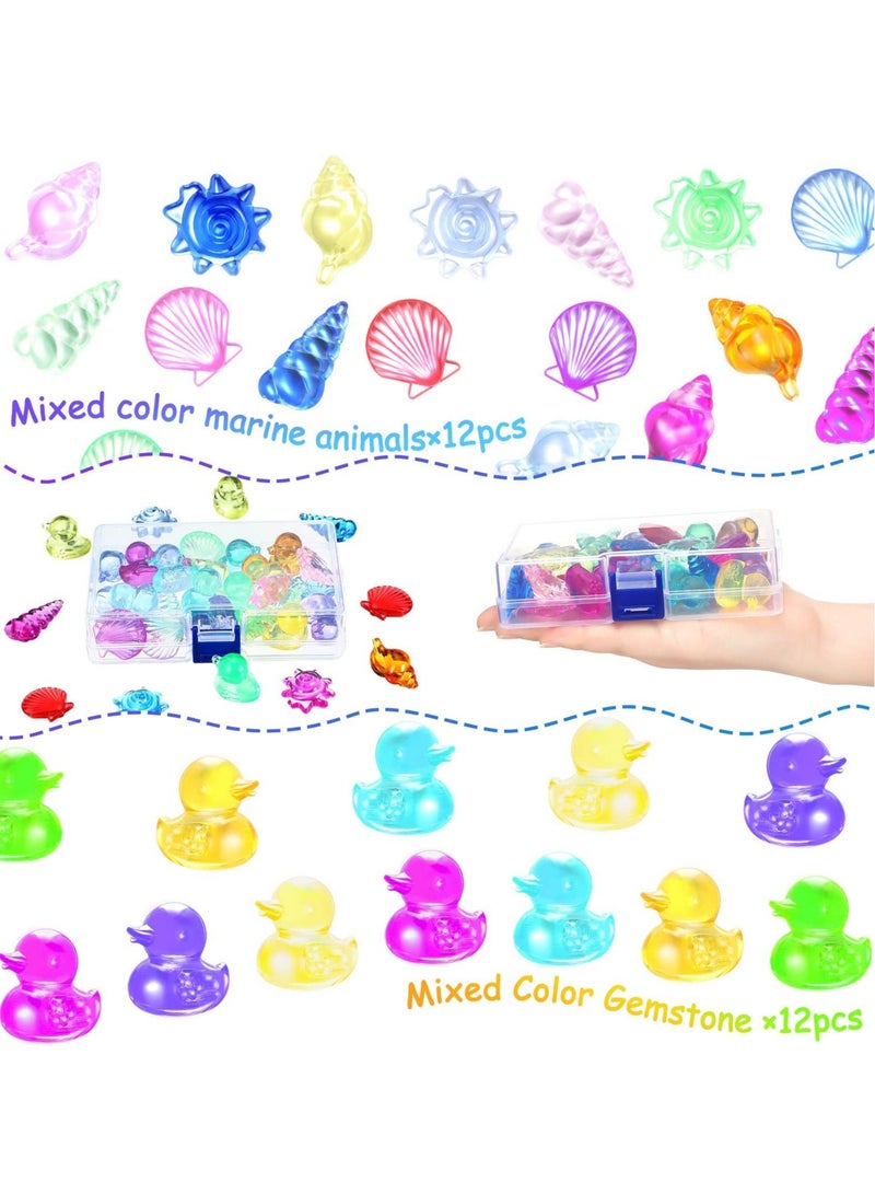 24 Pieces Diving Gem Pool Toy Ocean Theme Colorful Diamond Set Marine Animals Summer Swimming Dive Throw Acrylic Gemstones