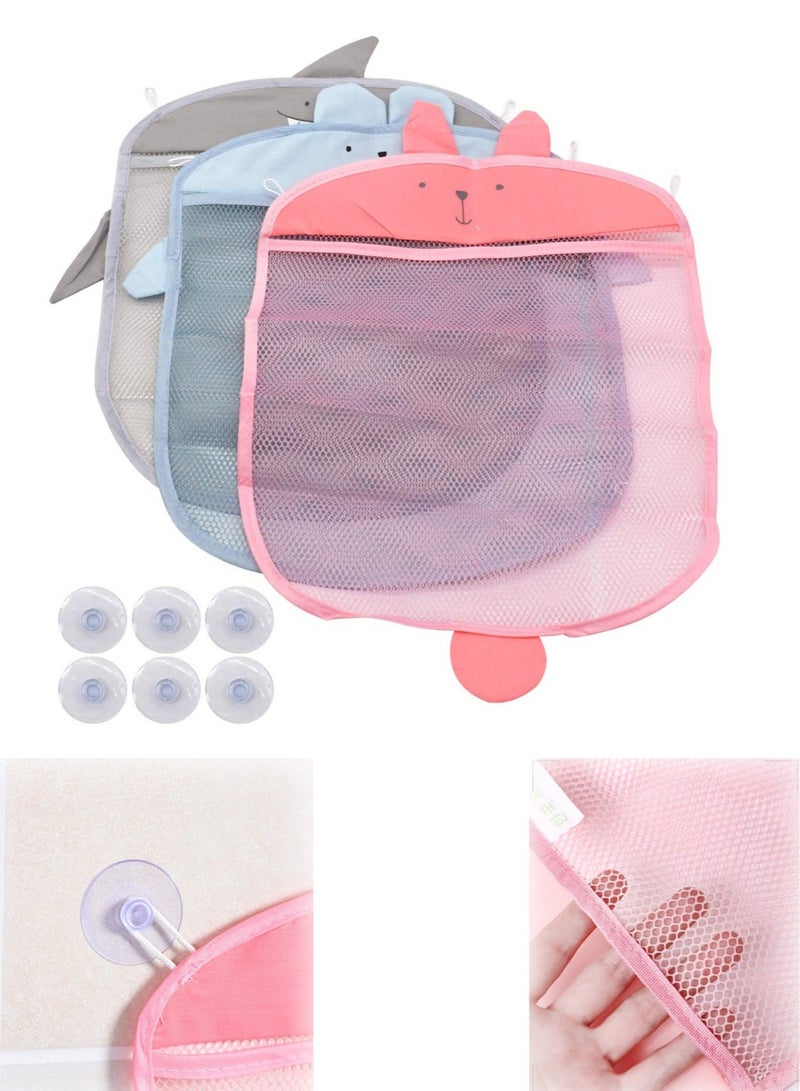 Bath Toy Storage Net Organizer, 3 Pcs Bath Toy Hanging Organizer Set, Mold Proofing Toy Net with 6 Pcs Strong Suction Cups Hooks Adhesive Hooks, Extra Durable Washable Mesh