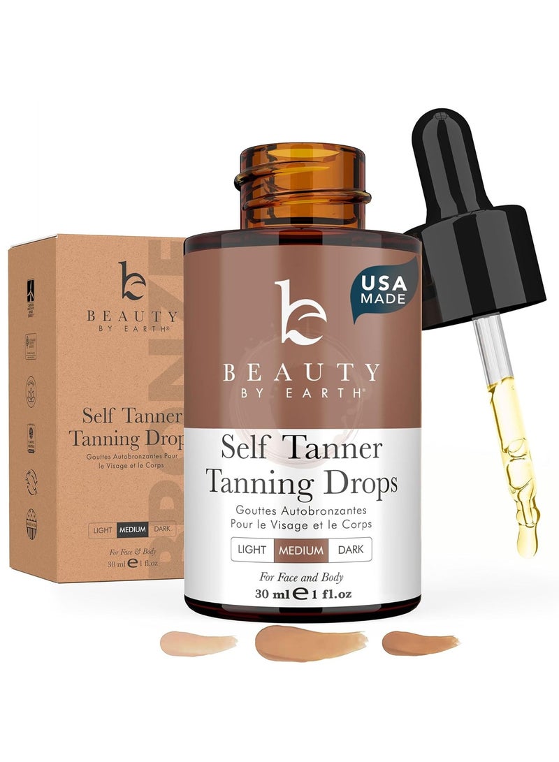 Self Tanning Drops - USA Made with Natural & Organic Ingredients, Medium Face Tanning Drops to Add to Lotion, Moisturizing Bronzing Drops for Face & Body, Toxin Free Face Tanner for Fake Tan