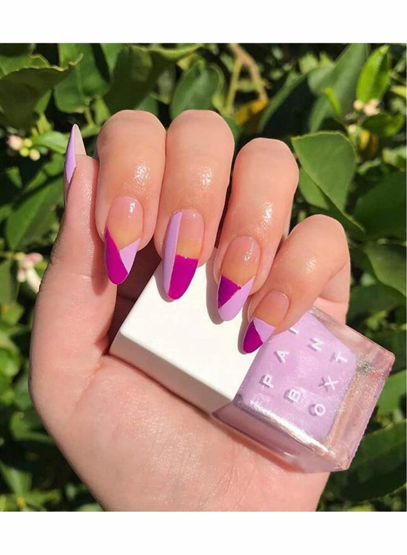 Fake Nails, 24 Pcs Fashion Fake Nails,  Geometric Shape Stiletto Glossy Acrylic Nails, Purple Pink Color Contrast Natural False Nails, Full Cover Artificial Press on Nails for Women and Girls
