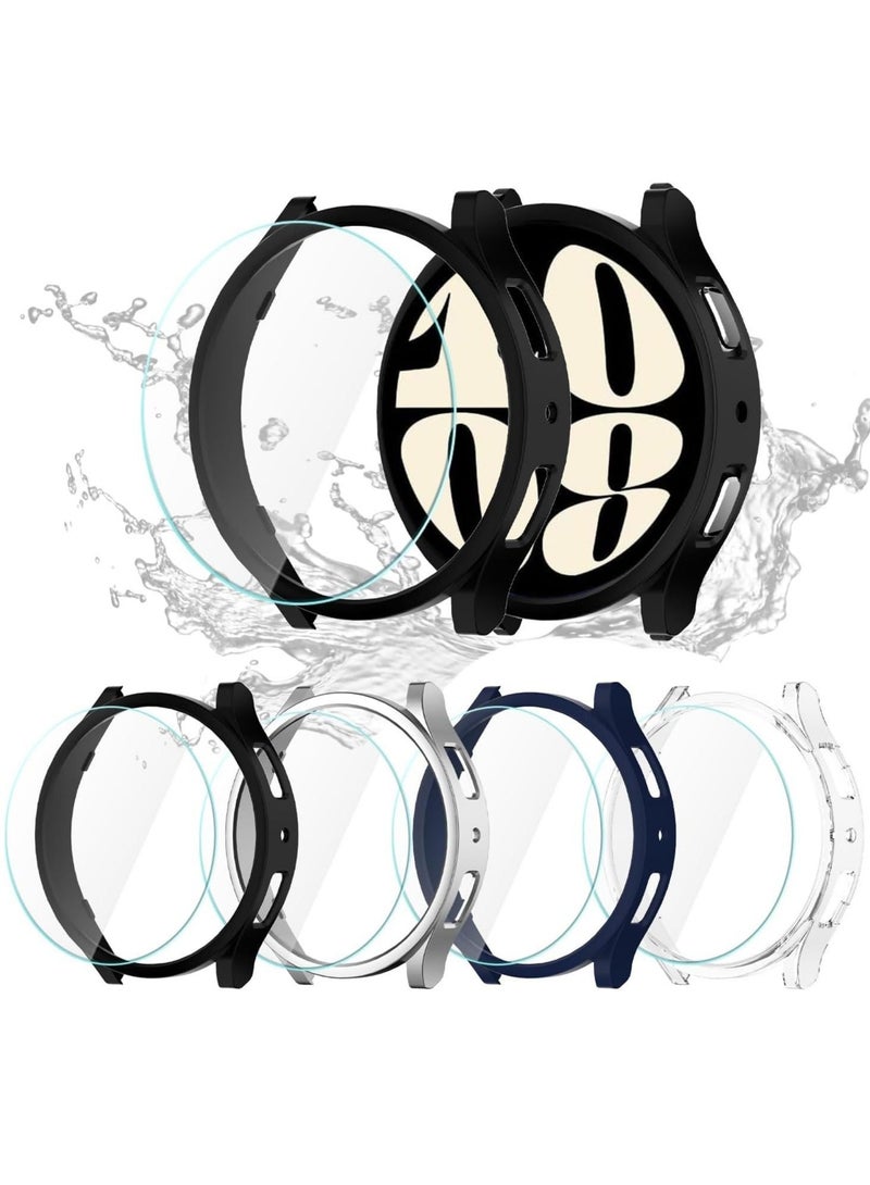 for Samsung Galaxy Watch 6 Screen Protector and Case 44mm, Anti-Fog Tempered Glass Protective Film Face Cover Set & Hard PC Bumper Cover 【4+4Pack】