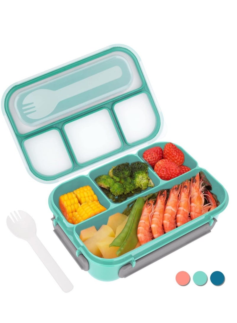 Bento Box, Bento Box Adult Lunch Box, Lunch Box Containers For Toddler/Kids/Adults, 1300Ml-4 Compartments&Fork, Leak-Proof, Microwave/Dishwasher/Freezer Safe, Bpa-Free Green