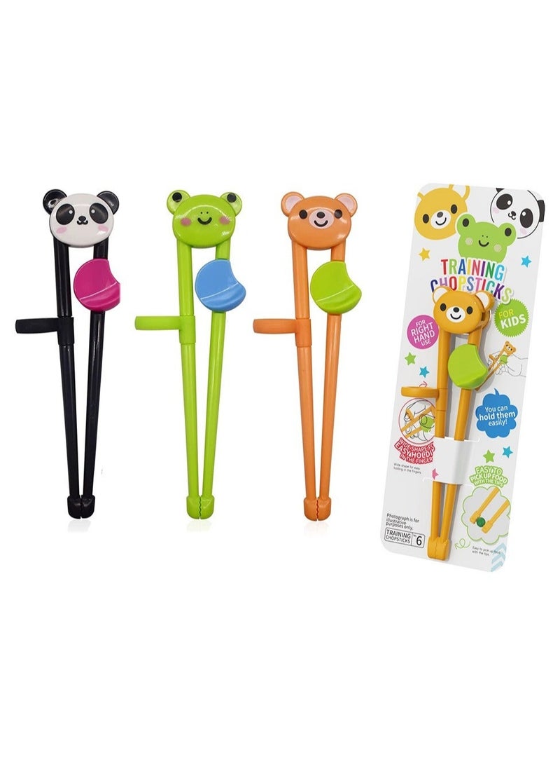 Kids Chopsticks Training  3 Pairs Cartoon Reusable Chopsticks Set Right Learning Chopsticks for Children Beginners Right or Left Handed Bear Frog Panda