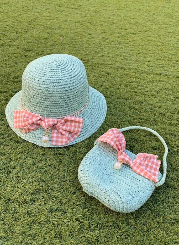 The Girl Cap Straw Hat & Shoulder Bag Set Summer Hat for Kids Outdoor Party Dress Up Set - Girls Wide Brim Set of 2 Pcs