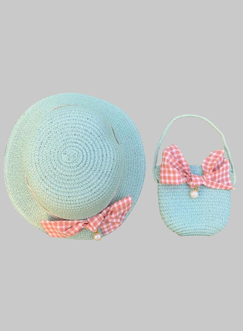 The Girl Cap Straw Hat & Shoulder Bag Set Summer Hat for Kids Outdoor Party Dress Up Set - Girls Wide Brim Set of 2 Pcs