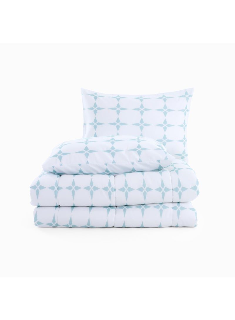 3 - Pieces Essential Geo Comforter Set 160X220Cm - Blue/White