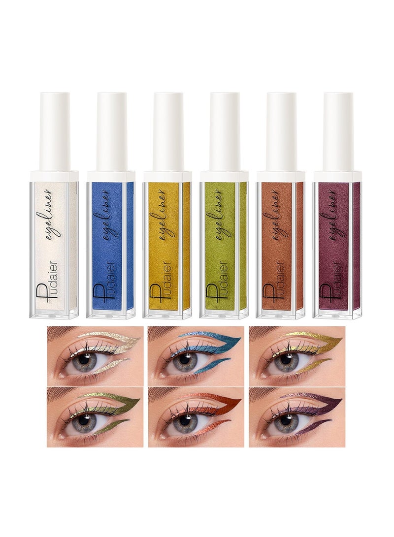 6Pcs Liquid Glitter Eyeliner Set, Waterproof Shimmer Liquid Eyeliner Liner, Colorful Eyeliner Metallic Eyeshadow Eyes Makeup with Precise Tip for Face Lips Art Party Festival Makeup